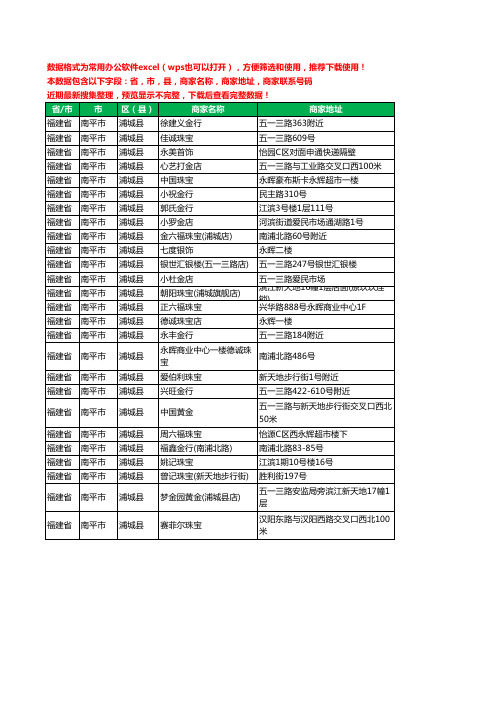 2020新版福建省南平市浦城县珠宝工商企业公司商家名录名单黄页联系电话号码地址大全26家