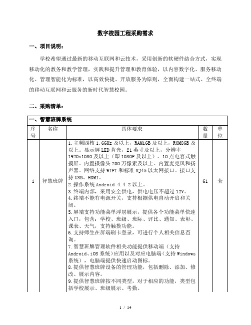 数字校园工程采购需求