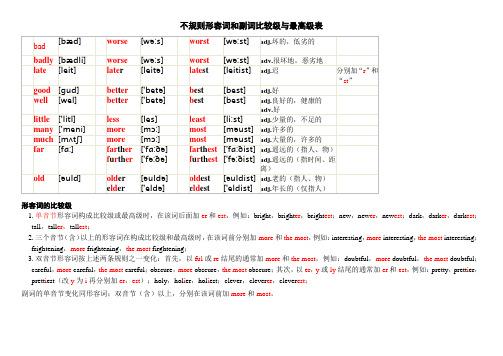 不规则形容词和副词比较级与最高级表