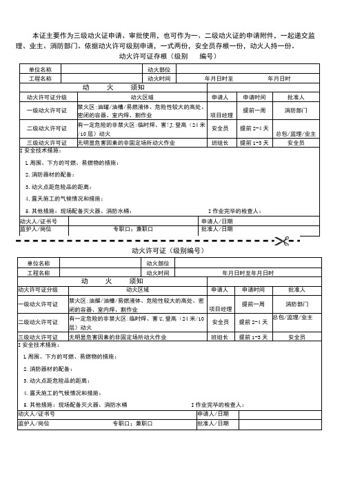 动火许可证(模板)