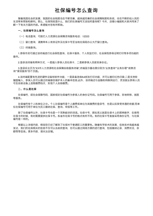 社保编号怎么查询