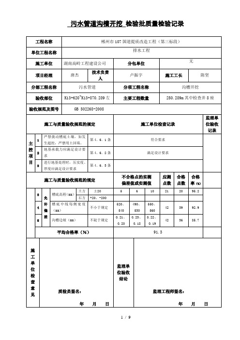 排水工程检验批质量检验记录表格