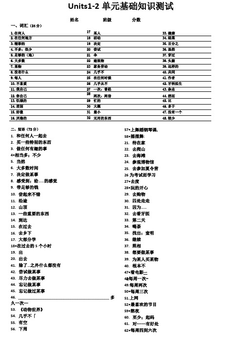 人教版英语八年级上册Units1-2单元基础知识测试