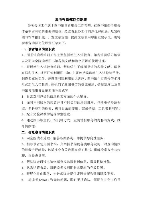 参考咨询部岗位职责1