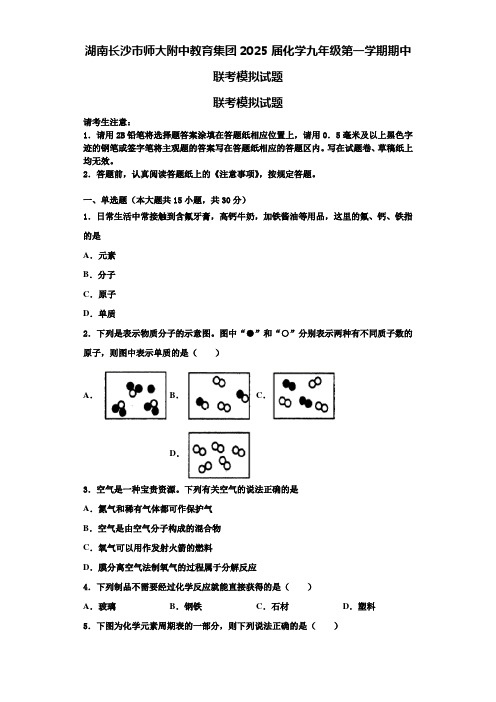 湖南长沙市师大附中教育集团2025届化学九年级第一学期期中联考模拟试题含解析