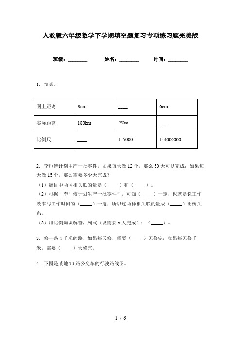 人教版六年级数学下学期填空题复习专项练习题完美版