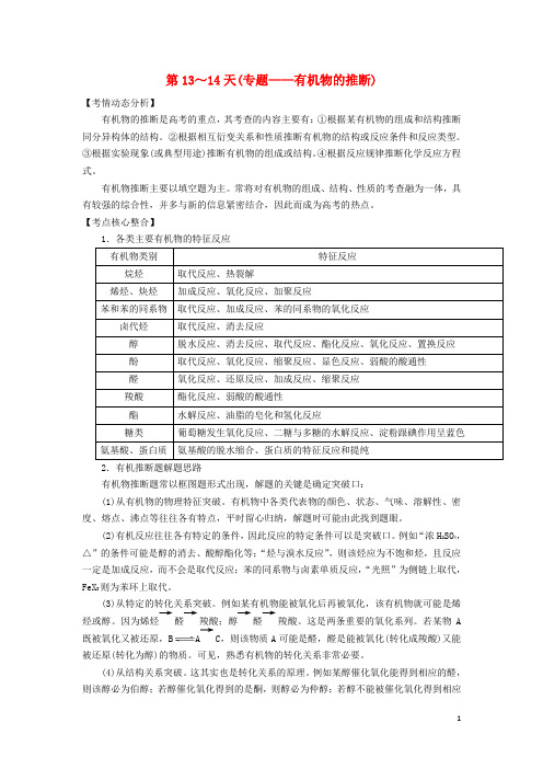 安徽省舒城中学高二化学寒假作业第13～14天(专题有机物的推断)