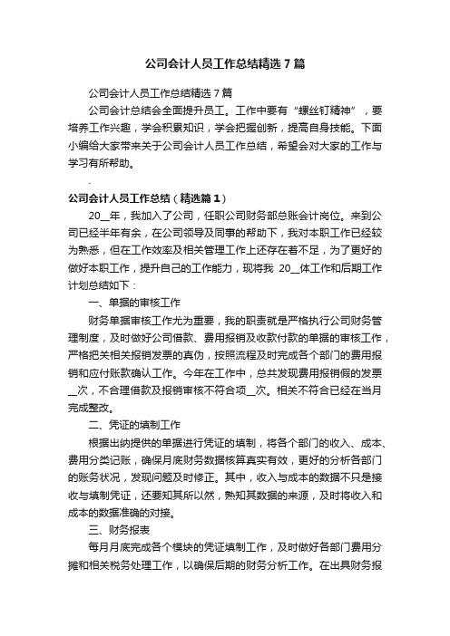 公司会计人员工作总结精选7篇