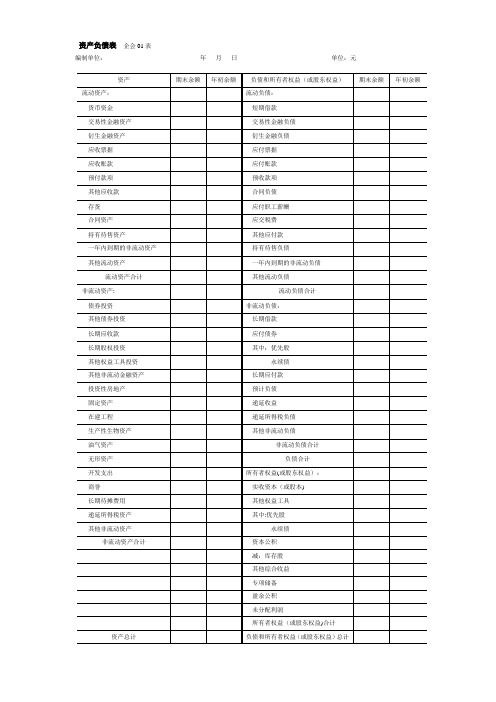 2020年最新资产负债表(样表)