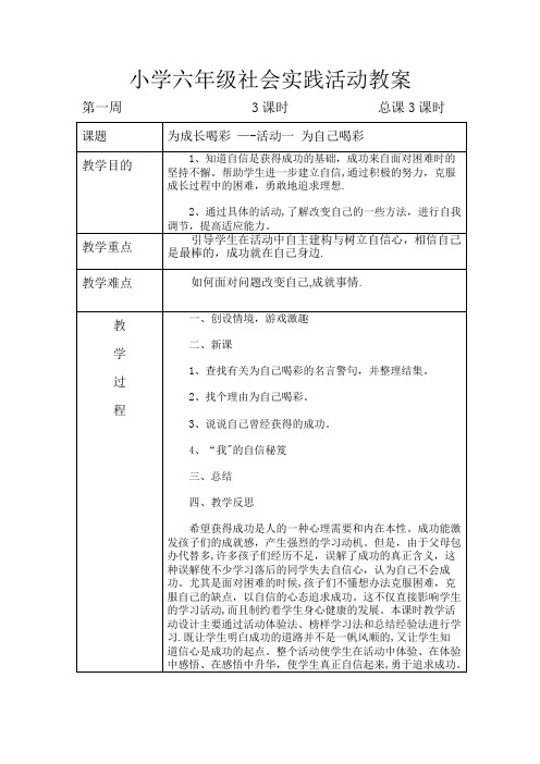 小学六年级社会实践活动教案