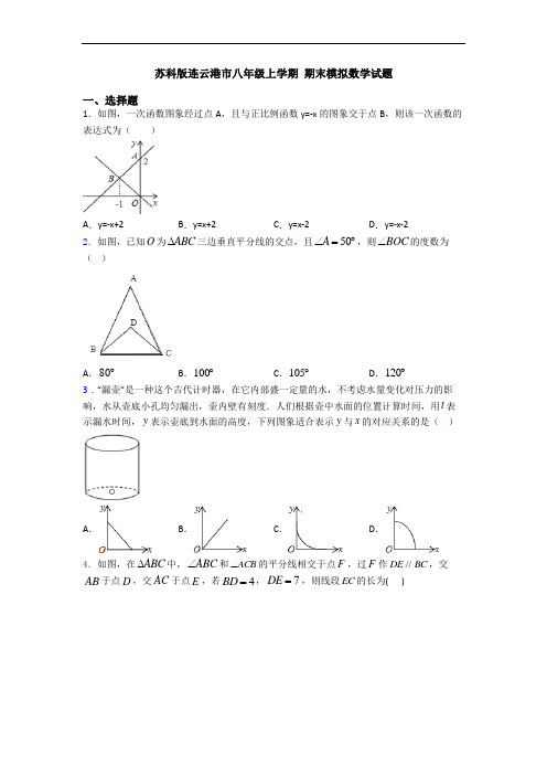 苏科版连云港市八年级上学期 期末模拟数学试题