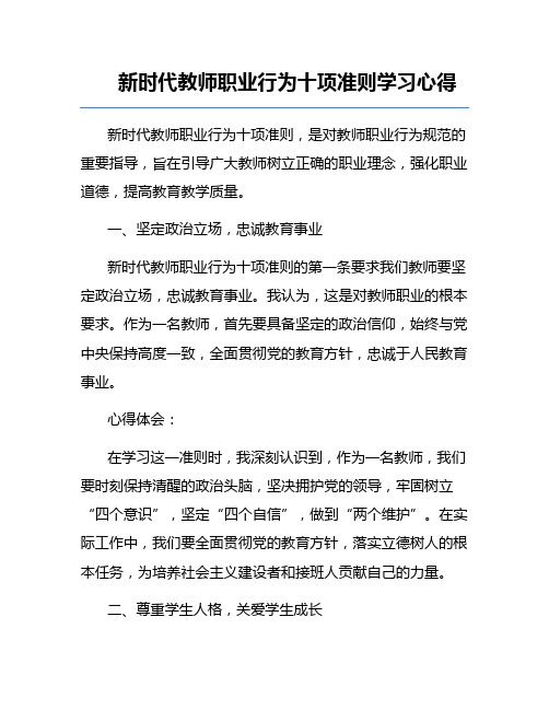 新时代教师职业行为十项准则学习心得