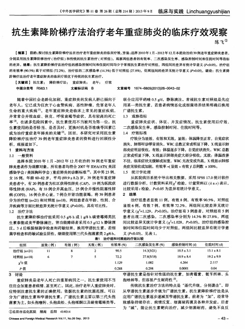 抗生素降阶梯疗法治疗老年重症肺炎的临床疗效观察