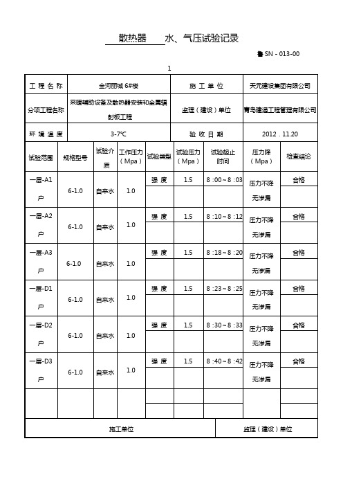 暖气片 水压试验