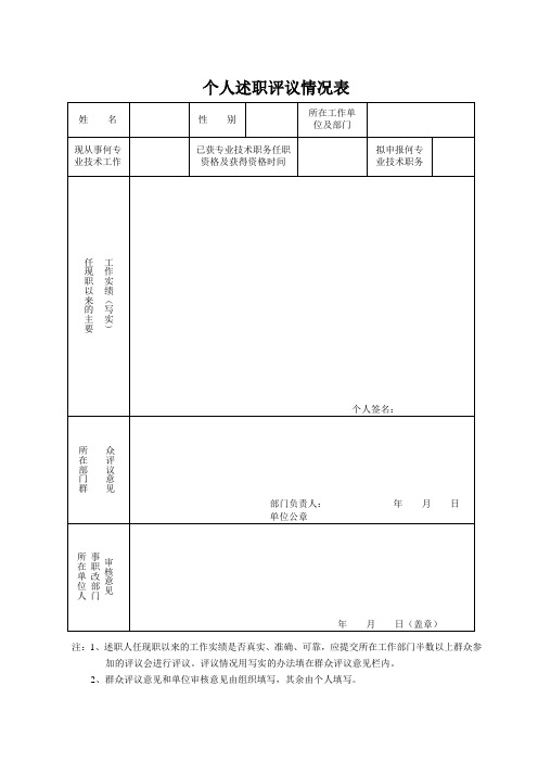 个人述职评议情况表