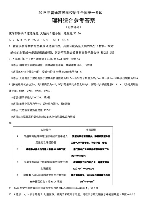 2019全国卷二化学详解高清