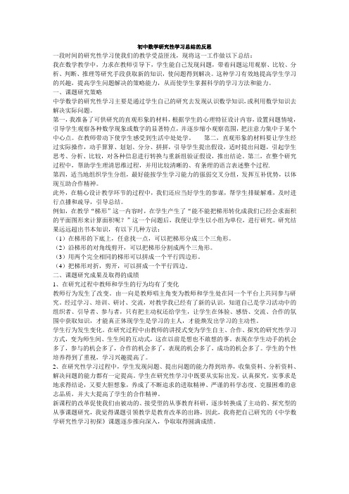 初中数学研究性学习总结的反思