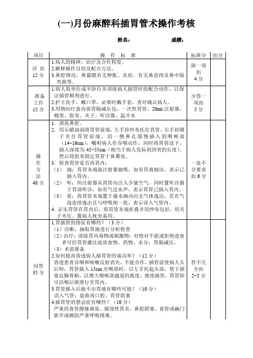 插胃管术操作考核