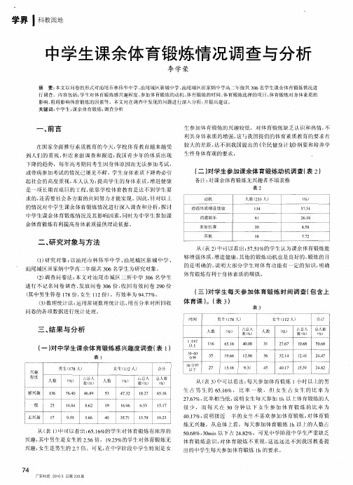 中学生课余体育锻炼情况调查与分析