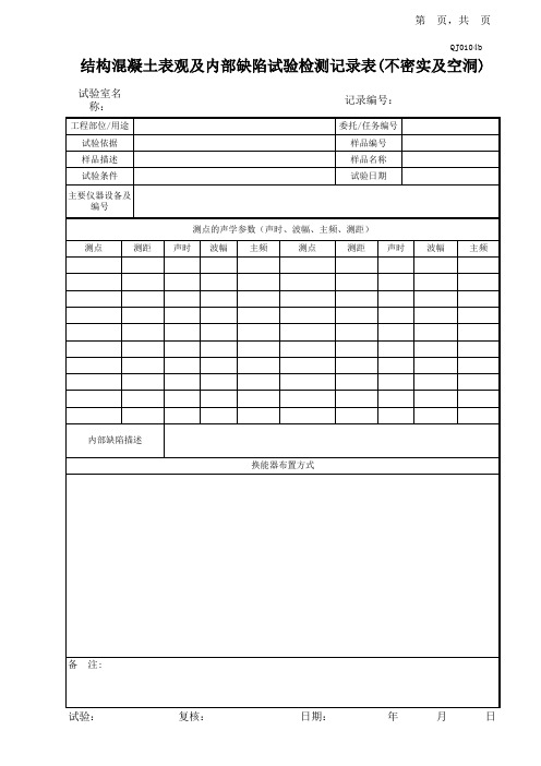 07结构混凝土表观及内部缺陷试验记录表(不密实及空洞)