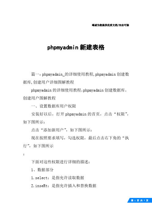 phpmyadmin新建表格