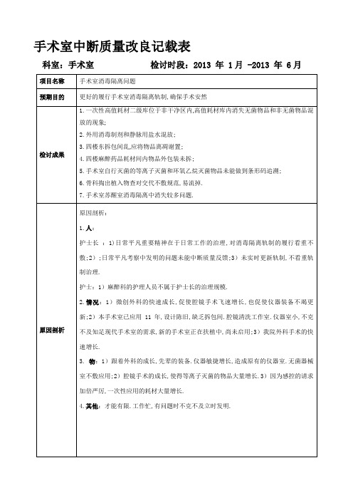 手术室消毒隔离持续质量改进PDCA