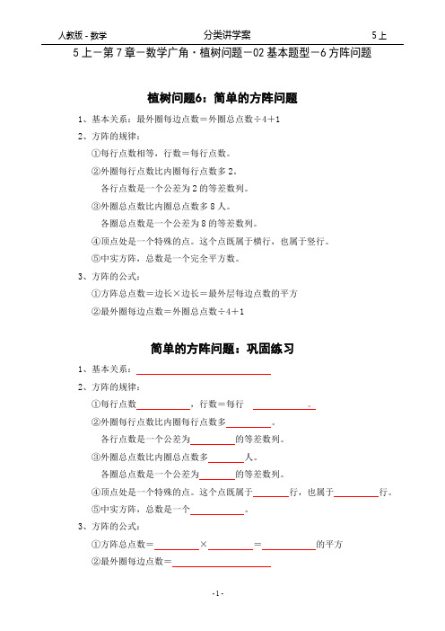 人教版-数学-5上-分类讲学案-第7章-数学广角·植树问题-02基本题型-6简单的方阵问题