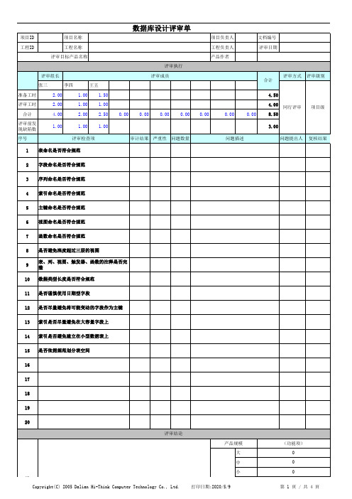 数据库设计评审单模版