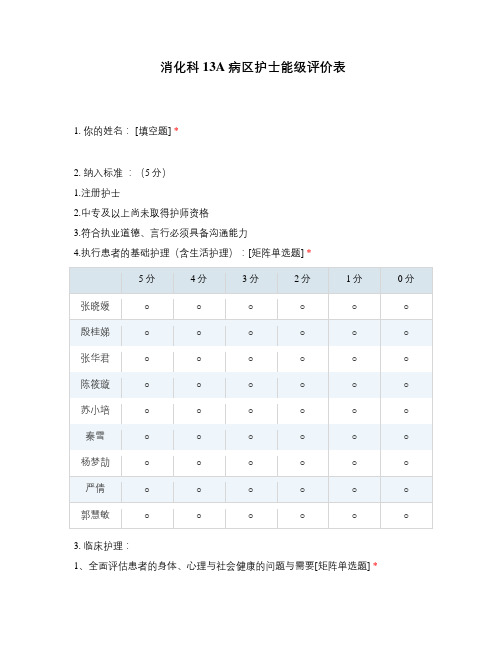 消化科13A病区护士能级评价表