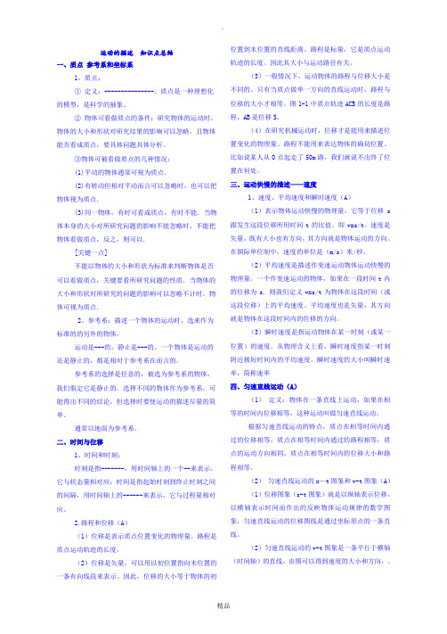 运动的描述 知识点总结
