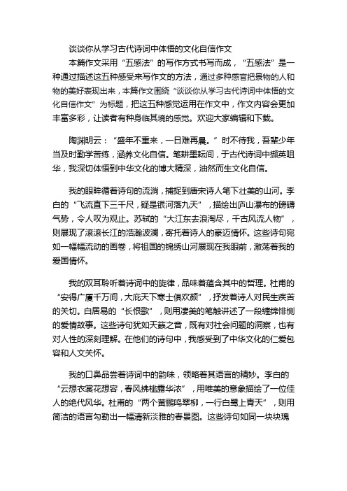 谈谈你从学习古代诗词中体悟的文化自信作文