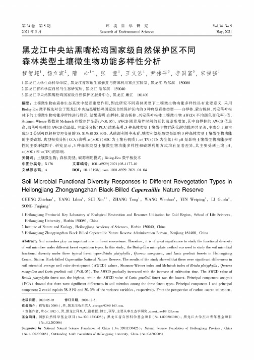 黑龙江中央站黑嘴松鸡国家级自然保护区不同森林类型土壤微生物功能多样性分析