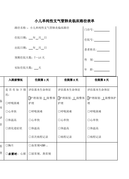 小儿支气管肺炎临床路径表