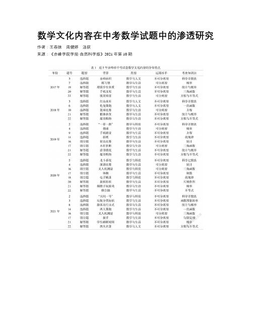 数学文化内容在中考数学试题中的渗透研究