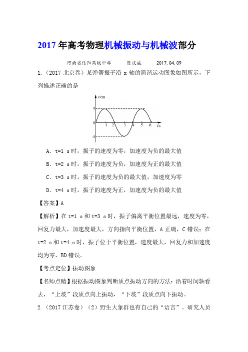 2017年高考物理机械振动与机械波部分