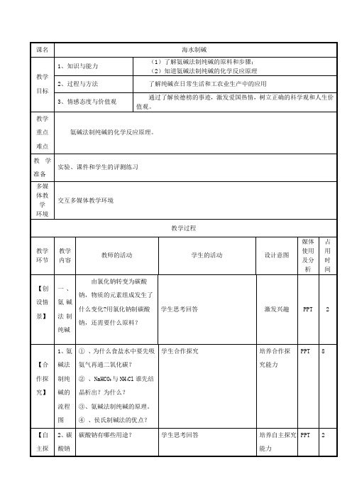 九年级下化学鲁教版 海水“制碱” 教案