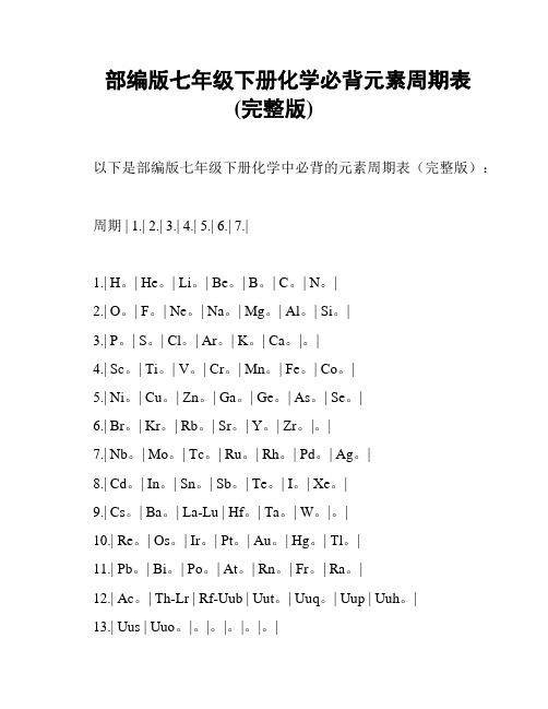 部编版七年级下册化学必背元素周期表(完整版)