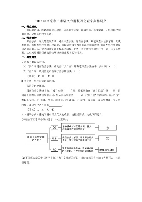 2023年南京市中考语文一轮专题复习：查字典释词义