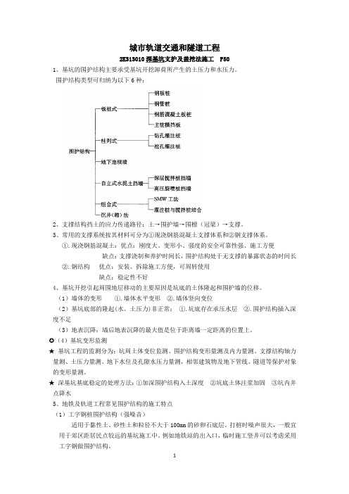 二建市政轨道交通和隧道工程要点