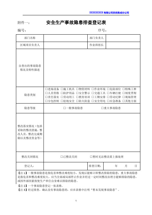 【已整理】安全生产事故隐患排查登记表(直接打印)