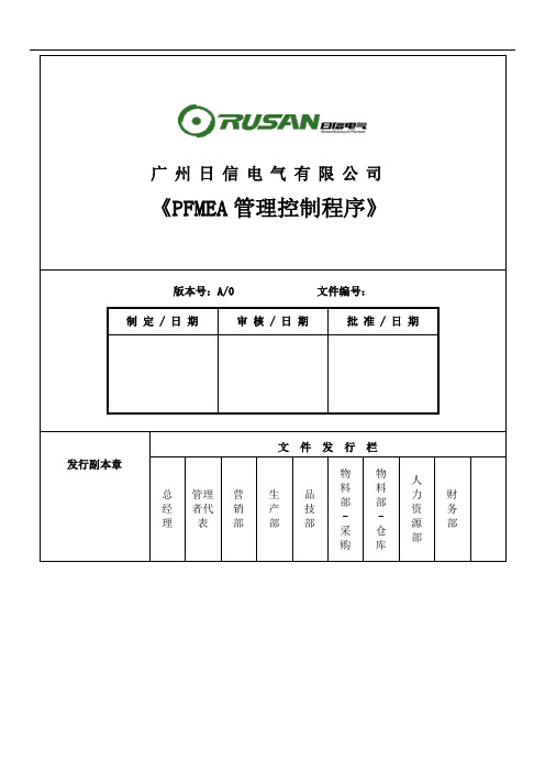 PFMEA 管理控制程序