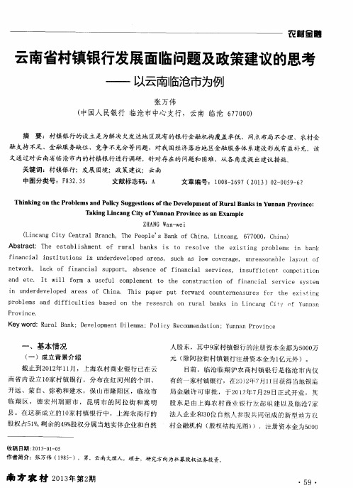 云南省村镇银行发展面临问题及政策建议的思考——以云南临沧市为例