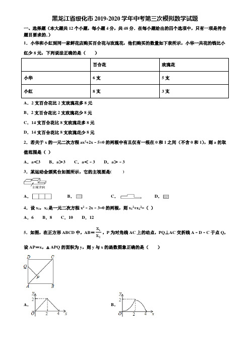 黑龙江省绥化市2019-2020学年中考第三次模拟数学试题含解析