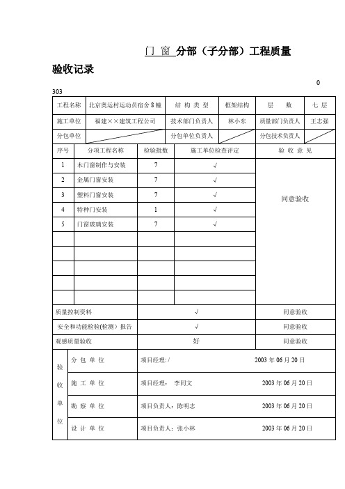 门-窗-分部(子分部)工程质量验收记录文档