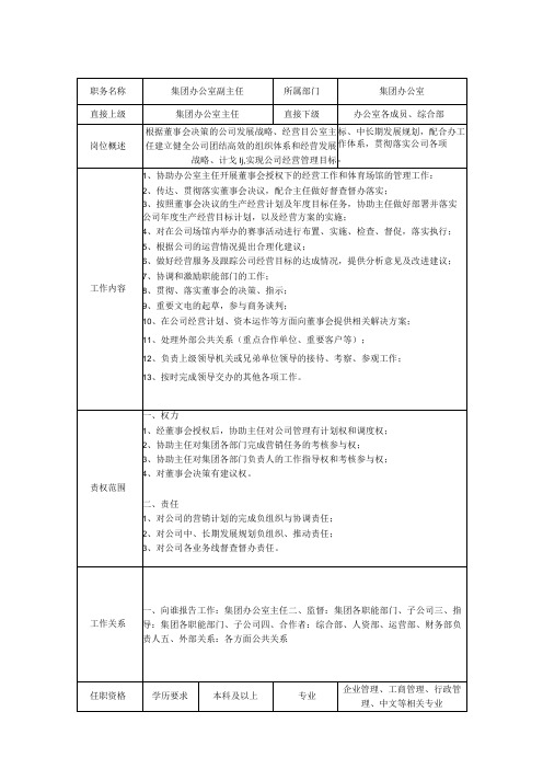 集团办公室副主任岗位职责说明书