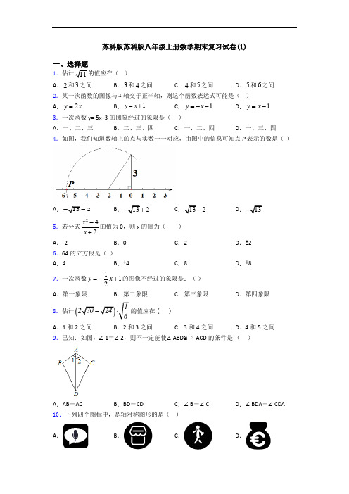 苏科版苏科版八年级上册数学期末复习试卷(1)