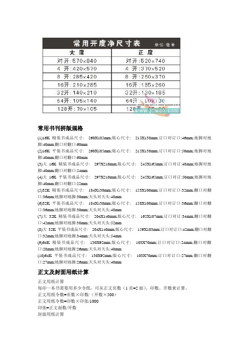 常用书刊拼版规格