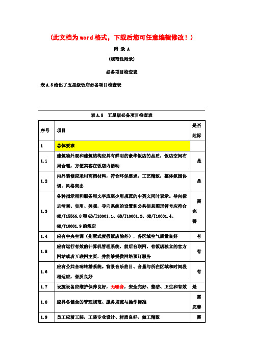 《饭店星级的划分与评定》必备项目检查表(46p)