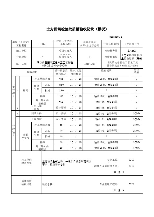 土方回填检验批质量验收记录(模板)