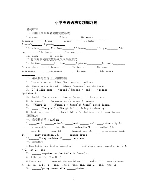 小学英语语法专项练习题含答案